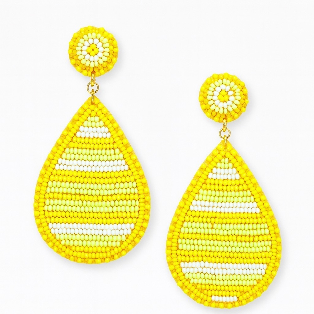 Yellow Beaded Teardrop Earrings